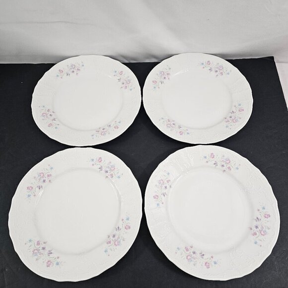Bernadotte Czechoslovakia Floral Scalloped Porcelain Dinner Plates – Set of 4 - Picture 1 of 13
